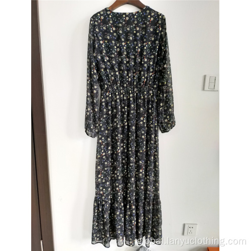 OEM Factory Made Dress OEM Factory Made Long Sleeves Non-stretchy Floral Dress Supplier